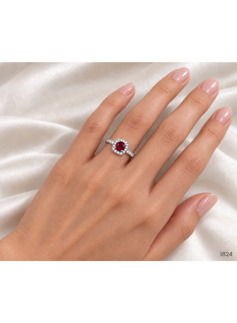 3Diamonds Platinum & Rhodium Plated Red Zircon Halo Ring for Women - Image 1