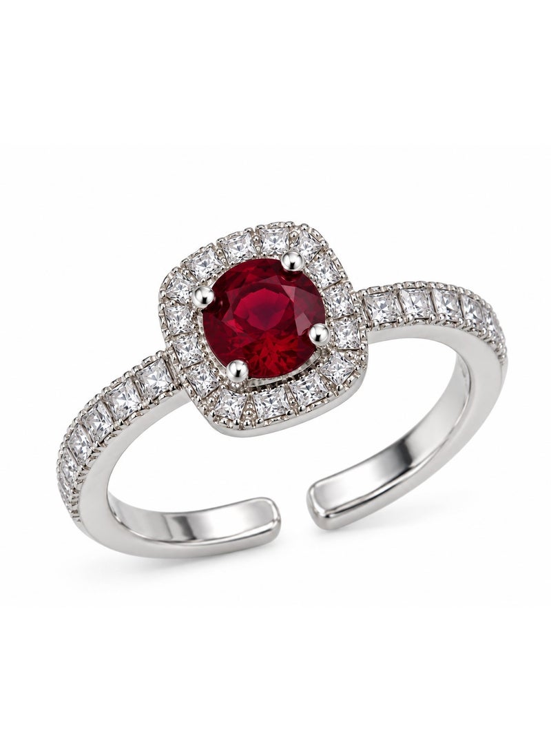 3Diamonds Platinum & Rhodium Plated Red Zircon Halo Ring for Women - Image 3