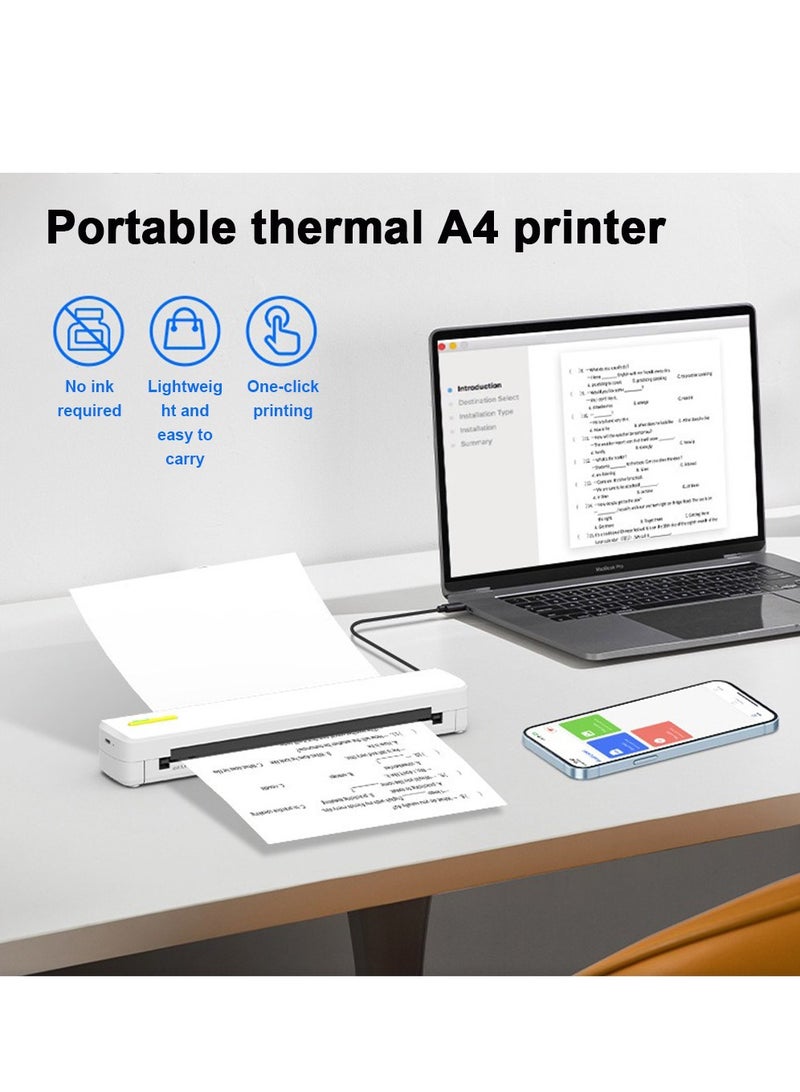 A4 Portable Bluetooth Thermal Printer with APP Control - Fast Inkless Printing for Mobile & Computer, Supports Word/TXT/PDF Files, Android/iOS Compatibility