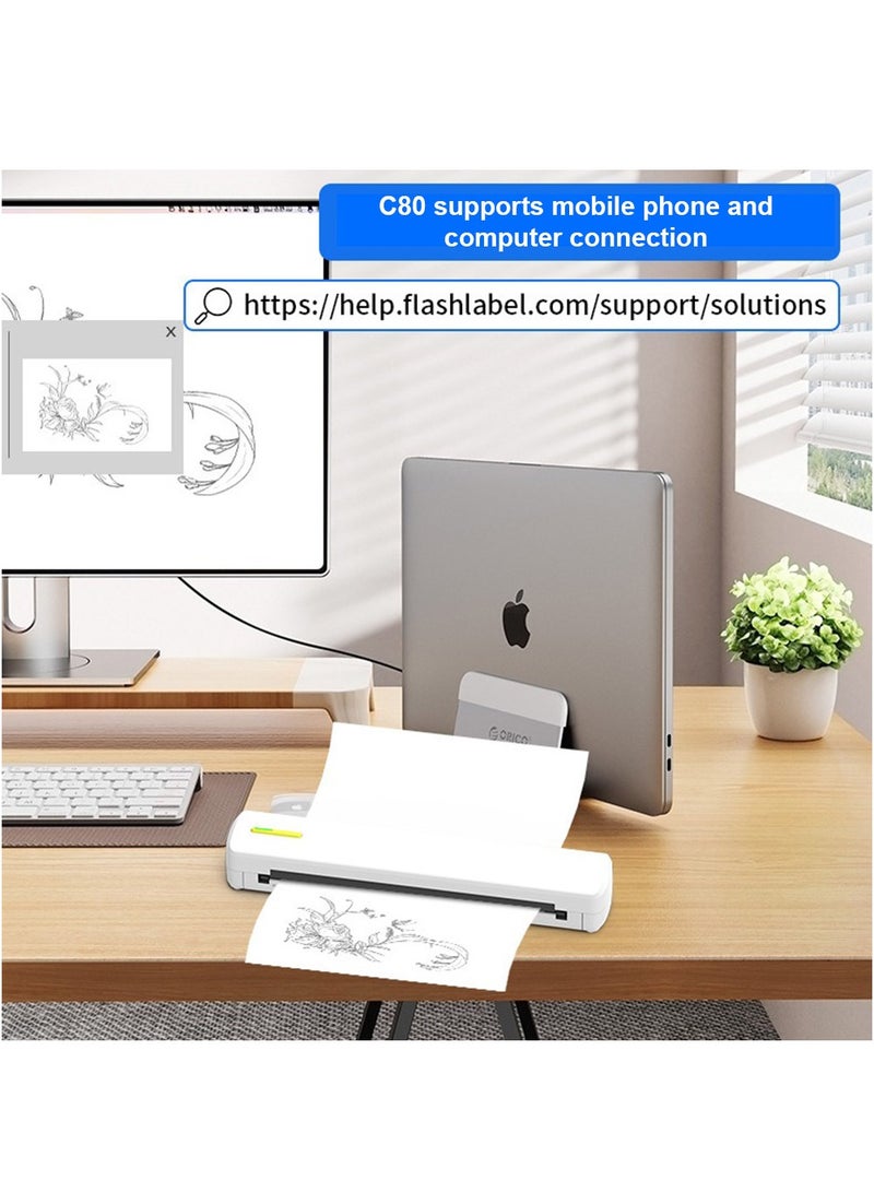 A4 Portable Bluetooth Thermal Printer with APP Control - Fast Inkless Printing for Mobile & Computer, Supports Word/TXT/PDF Files, Android/iOS Compatibility