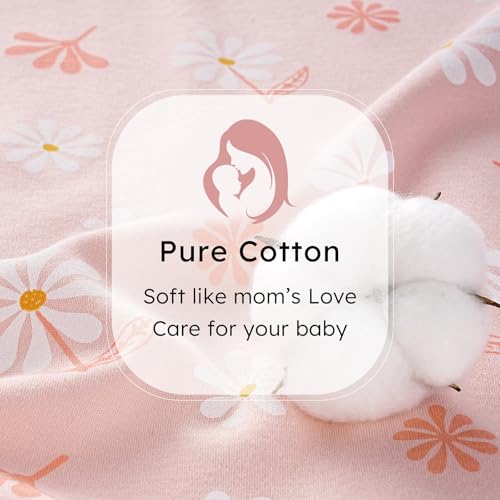 FIEMOL Baby Sleep Sack 0-6 months, 100% Cotton Sleeping Sack for Newborn and Infant, 3 Pack Baby Wearable Blanket for Boy and Girl, 0.5 Tog Lightweight Double Zipper Sleep Bag Pink Orange Flower - Image 5