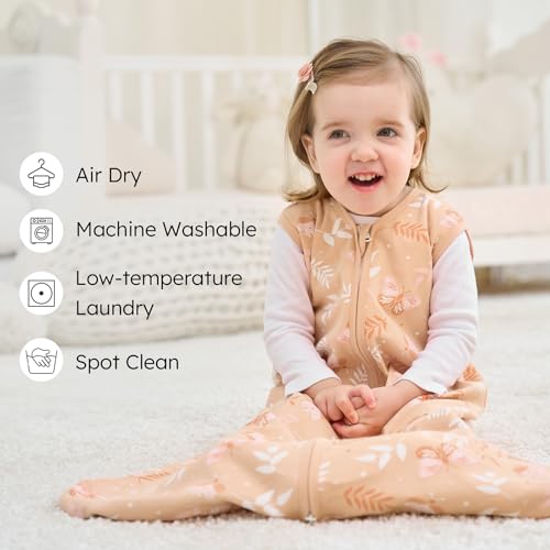 FIEMOL Baby Sleep Sack 0-6 months, 100% Cotton Sleeping Sack for Newborn and Infant, 3 Pack Baby Wearable Blanket for Boy and Girl, 0.5 Tog Lightweight Double Zipper Sleep Bag Pink Orange Flower - Image 3