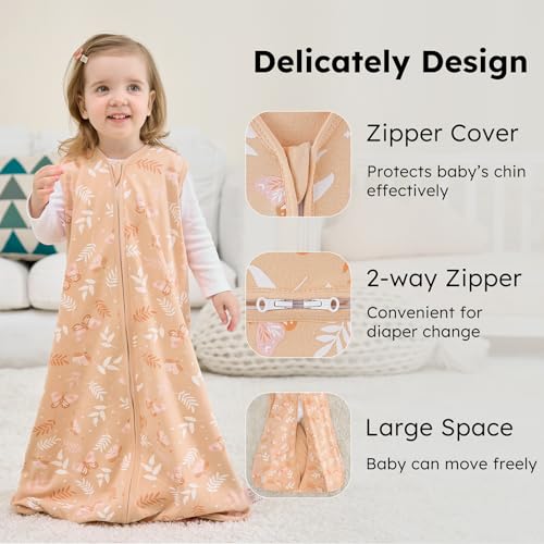 FIEMOL Baby Sleep Sack 0-6 months, 100% Cotton Sleeping Sack for Newborn and Infant, 3 Pack Baby Wearable Blanket for Boy and Girl, 0.5 Tog Lightweight Double Zipper Sleep Bag Pink Orange Flower - Image 2