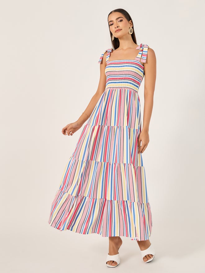 Styli Striped Smocked Maxi Dress  - Image 2