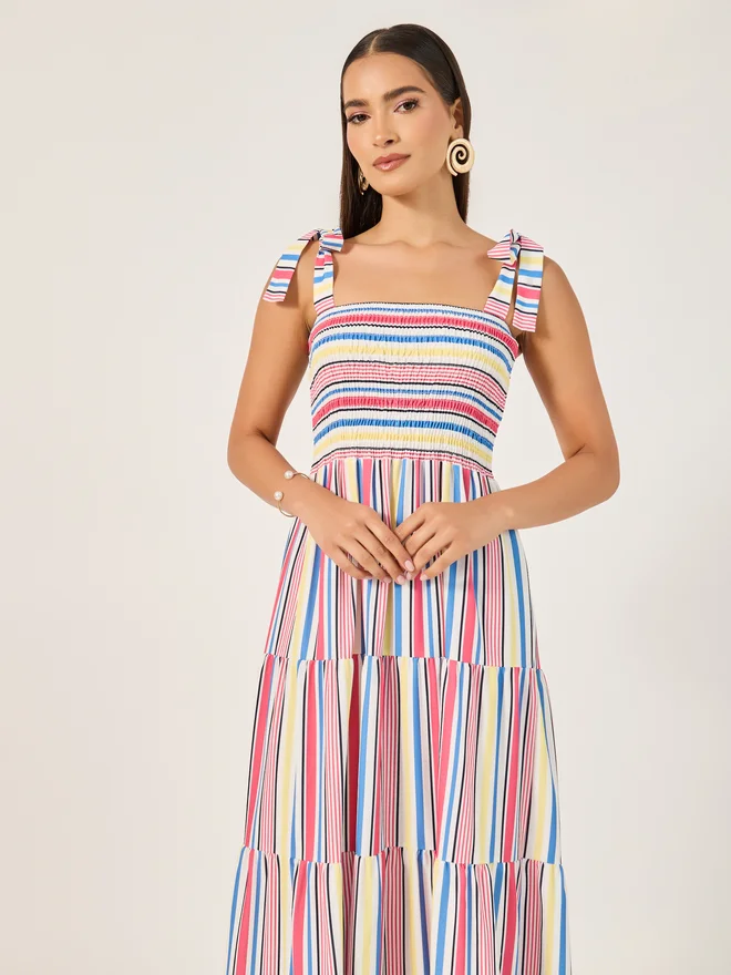 Styli Striped Smocked Maxi Dress