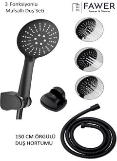 Black 3-Function Articulated Shower Set with Braided Hose - 409B3