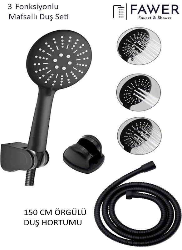 FAWER Faucet & Shower Black 3-Function Articulated Shower Set with Braided Hose - 409B3  - Image 1