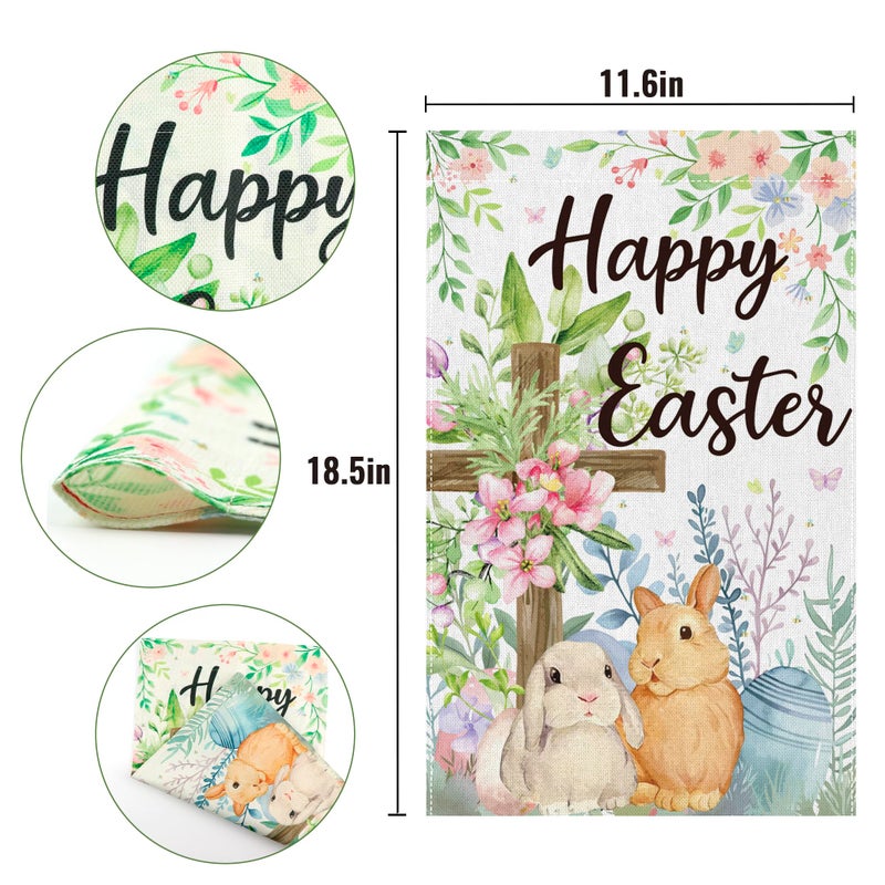 OHOME Easter Decorations - Happy Easter Garden Flag | Easter Party Decorations for Indoor Outdoor Outside - Easter Garland Banner for Front Door | Easter Backdrop Wreath for Window Wall - Easter Decor - Image 2