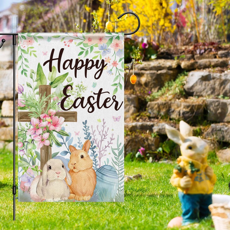 OHOME Easter Decorations - Happy Easter Garden Flag | Easter Party Decorations for Indoor Outdoor Outside - Easter Garland Banner for Front Door | Easter Backdrop Wreath for Window Wall - Easter Decor - Image 4