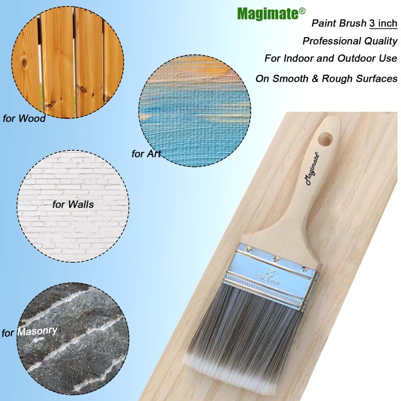 Magimate 3-Inch (76mm) Double Thick Chip Paint Brush â€“ Versatile Stain Brush Wood Handle for Furniture, Walls, Fences, and Murals â€“ Smooth Gesso, Plaster, Polyurethane, and Varnish Wide Paintbrush - Image 3
