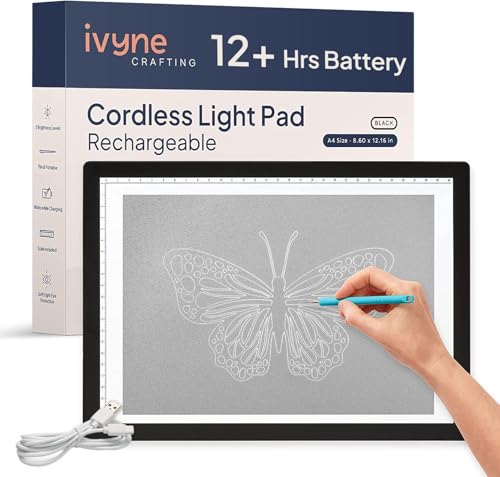 iVyne Rechargeable A4 Light Pad for Tracing & Weeding - LED Light Board for Weeding Vinyl - for Cricut Vinyl Weeding Tools - Ultra-Thin & Portable - Perfect for Artists & Crafters - Black - Image 1