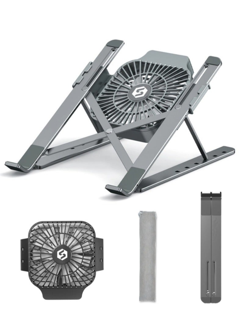 Laptop and Tablet Foldable Stand, Desktop Adjustable Foldable Column, Portable Aluminum Alloy Cooling Stand with Adjustable Speed Fan, Compatible with 10-17.3" Laptops  - Image 1