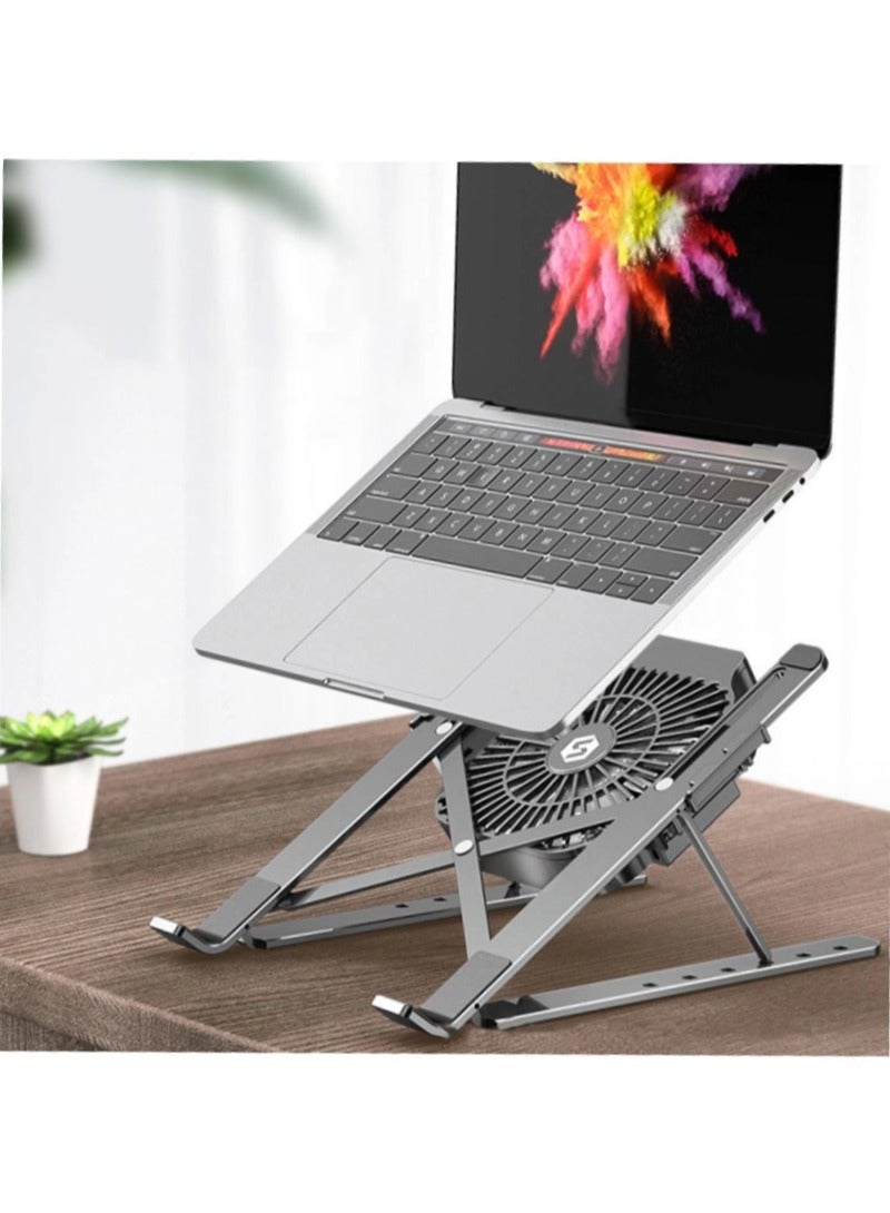 Laptop and Tablet Foldable Stand, Desktop Adjustable Foldable Column, Portable Aluminum Alloy Cooling Stand with Adjustable Speed Fan, Compatible with 10-17.3" Laptops  - Image 3