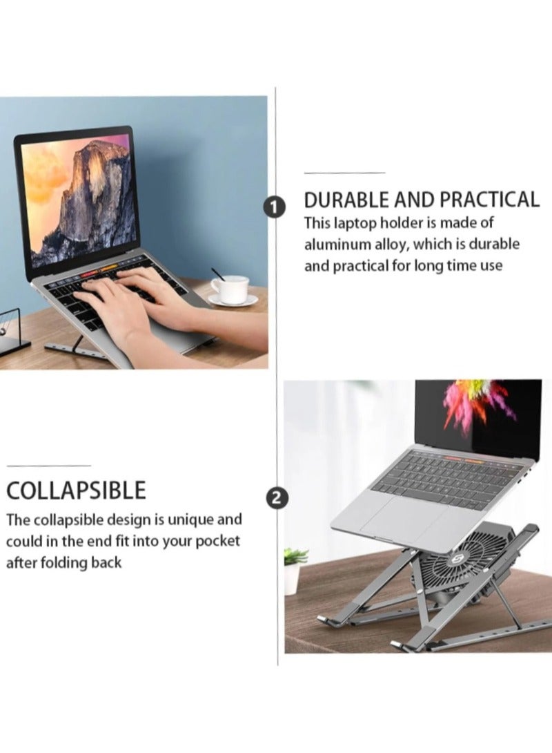 Laptop and Tablet Foldable Stand, Desktop Adjustable Foldable Column, Portable Aluminum Alloy Cooling Stand with Adjustable Speed Fan, Compatible with 10-17.3" Laptops  - Image 4