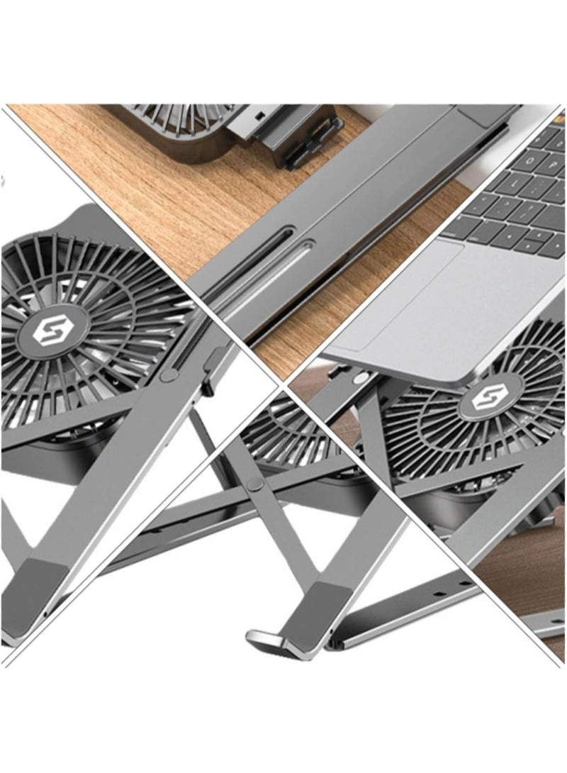 Laptop and Tablet Foldable Stand, Desktop Adjustable Foldable Column, Portable Aluminum Alloy Cooling Stand with Adjustable Speed Fan, Compatible with 10-17.3" Laptops  - Image 5