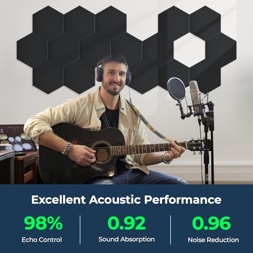 AUSLET 18 Pack Hexagon Acoustic Panels, 12" x 10" x 0.4" High-Density Soundproof Wall Panels, Self-Adhesive Acoustic Wall Panels for Studio, Home, Office, Black - Image 2