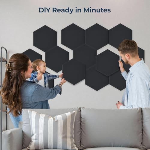 AUSLET 18 Pack Hexagon Acoustic Panels, 12" x 10" x 0.4" High-Density Soundproof Wall Panels, Self-Adhesive Acoustic Wall Panels for Studio, Home, Office, Black - Image 4