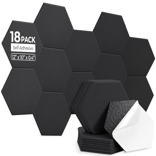 AUSLET 18 Pack Hexagon Acoustic Panels, 12" x 10" x 0.4" High-Density Soundproof Wall Panels, Self-Adhesive Acoustic Wall Panels for Studio, Home, Office, Black - Image 1