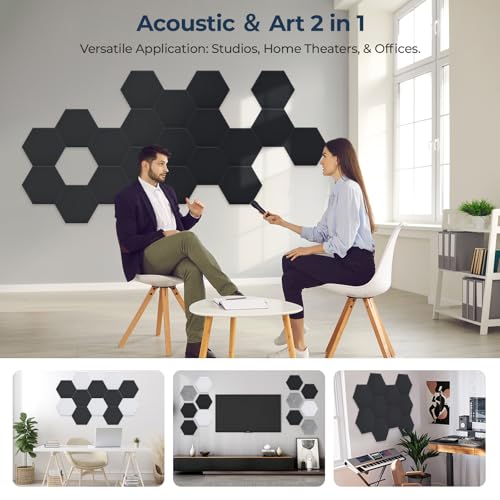 AUSLET 18 Pack Hexagon Acoustic Panels, 12" x 10" x 0.4" High-Density Soundproof Wall Panels, Self-Adhesive Acoustic Wall Panels for Studio, Home, Office, Black - Image 5