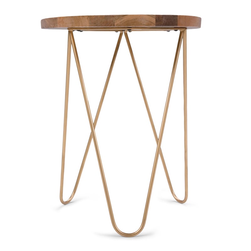 Simpli Home SIMPLIHOME Patrice Metal Table - 18 inch Wide Solid Wood and Metal Round Side Table in Natural and Gold, Mid-Century Modern Accent Table for Living Room or Bedroom with Hairpin Legs - Image 3