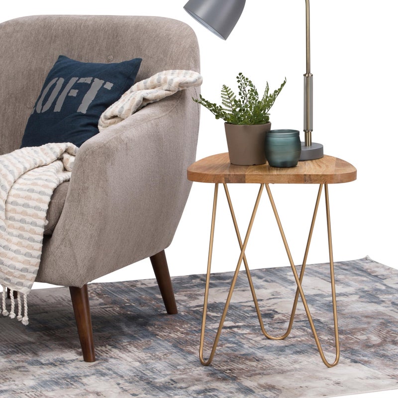 Simpli Home SIMPLIHOME Patrice Metal Table - 18 inch Wide Solid Wood and Metal Round Side Table in Natural and Gold, Mid-Century Modern Accent Table for Living Room or Bedroom with Hairpin Legs - Image 2