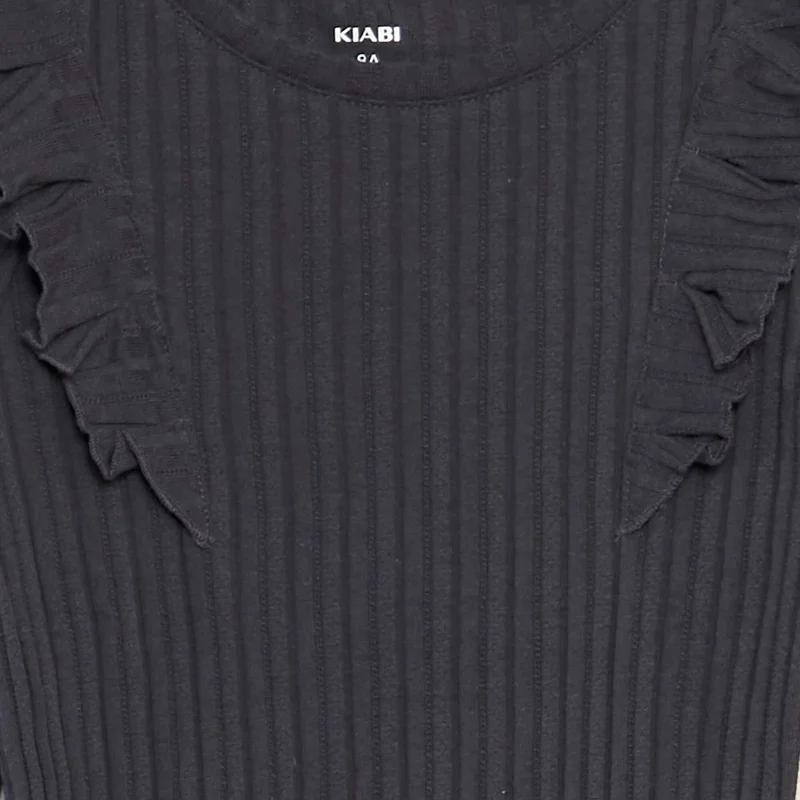 Kiabi  Ribbed Ruffled T-Shirt Black for Women | Best Price UAE