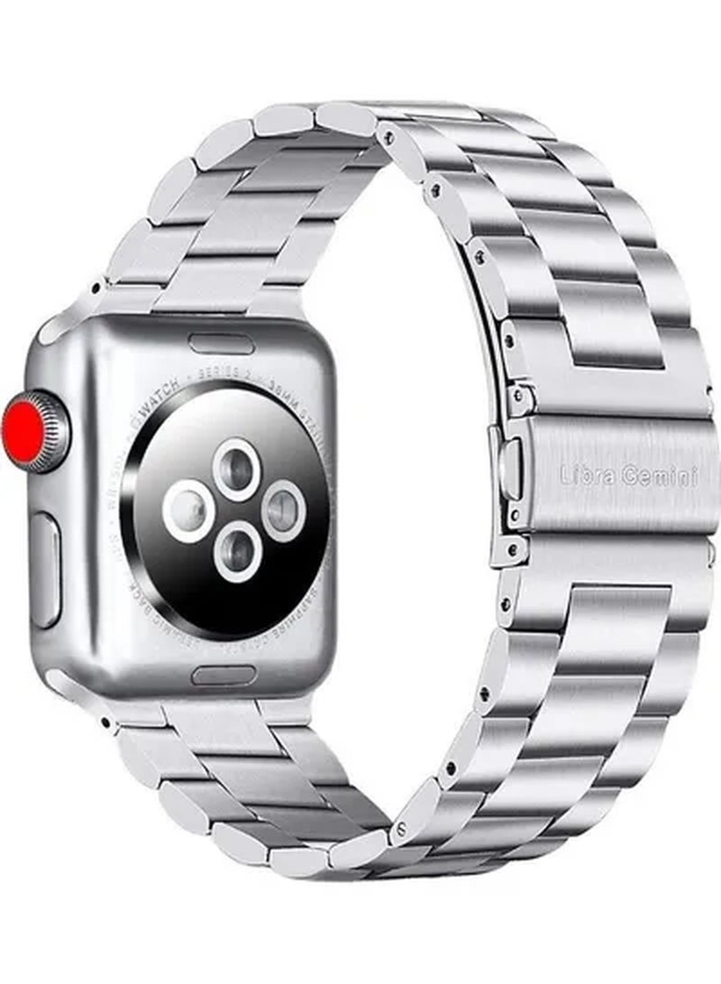 Rabos Solid Series Stainless Steel Metal Smartwatch Strap For Apple Watch Series 1/2/3/4/5 Silver - Image 2