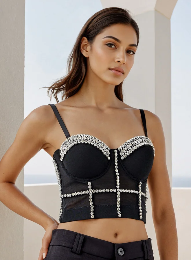 تواكستريمز Embellished Strappy Crop Top