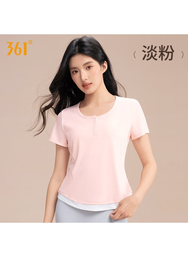 361 Sports Top  New Summer Breathable Professional Running Henley Collar Short-sleeved T-shirt Yoga Fitness Wear For Women