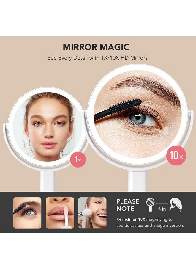 LitBear 8" Large Lighted Makeup Mirror With 10X/1X Magnification, Rechargeable 4000Mah Vanity Mirror, Bright Makeup Mirror With Light, 3 Colors, Brightness Adjustable, 360° Rotation Double Sided Mirror  - Image 3