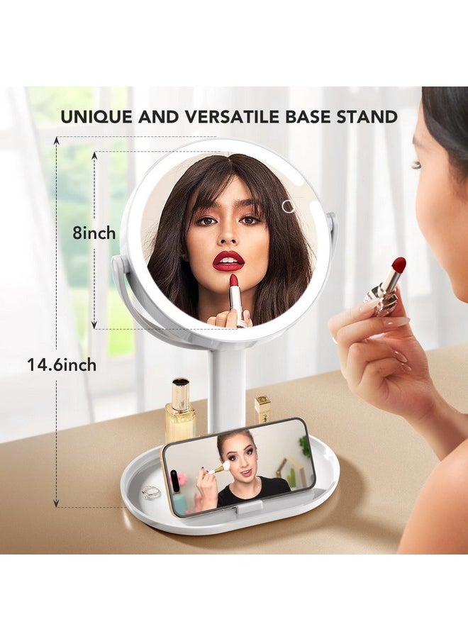 LitBear 8" Large Lighted Makeup Mirror With 10X/1X Magnification, Rechargeable 4000Mah Vanity Mirror, Bright Makeup Mirror With Light, 3 Colors, Brightness Adjustable, 360° Rotation Double Sided Mirror  - Image 5