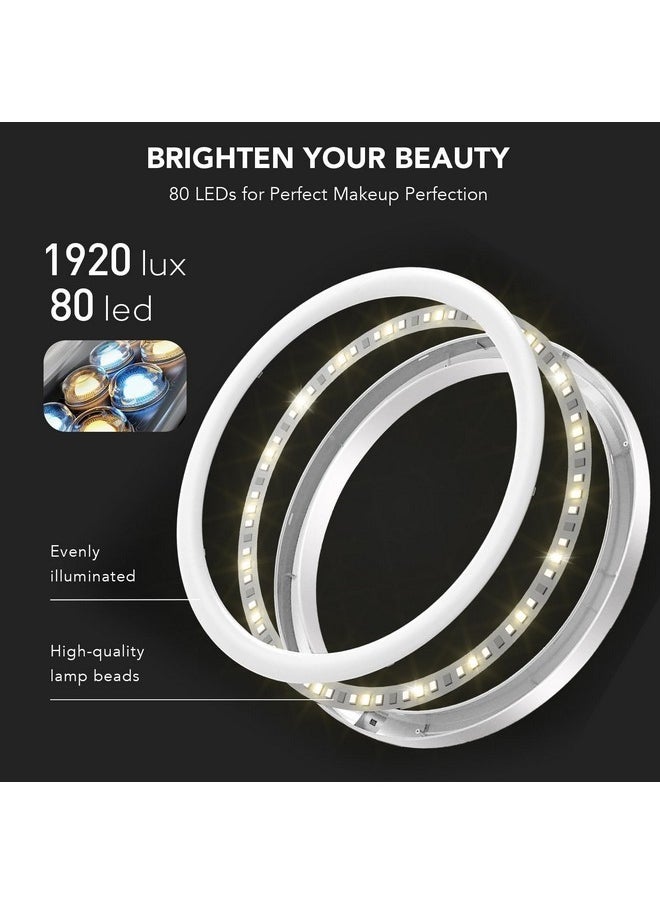 LitBear 8" Large Lighted Makeup Mirror With 10X/1X Magnification, Rechargeable 4000Mah Vanity Mirror, Bright Makeup Mirror With Light, 3 Colors, Brightness Adjustable, 360° Rotation Double Sided Mirror  - Image 2