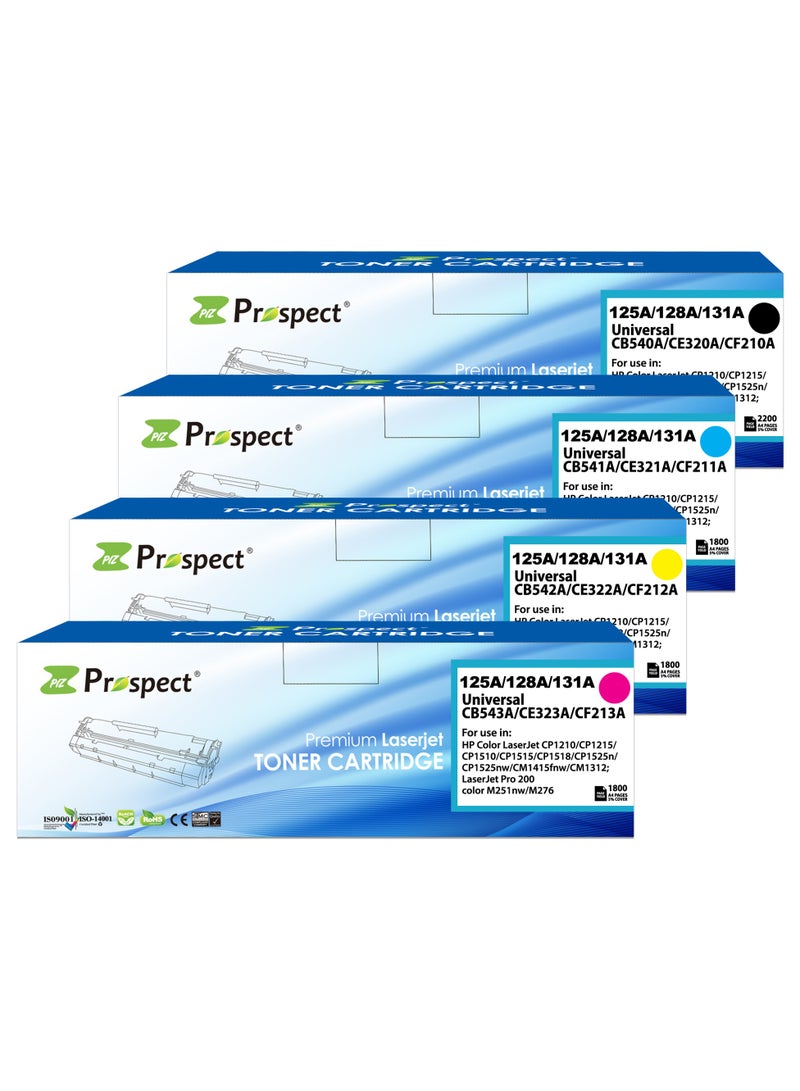 Prospect Toner Cartridge 131A 128A 125A  Full Set 131A CB540A CB541A CB542A CB543A / 128A CE320A CE321A CE322A CE323A / 125A CF210A CF211A CF212A CF213A Compatible with HP Color LaserJet CP1210 CP1215 CP1510 CP1515 CP1518 CP1525n  CP1525nw CM1415fnw CM1312 LaserJet Pro 200 color M251nw M276 (Black Cyan Yellow Magenta 4-Pack) - Image 2