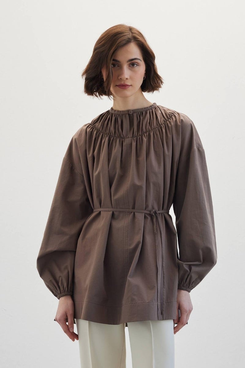 Manuka Collar Gathered Tunic Brown  - Image 2