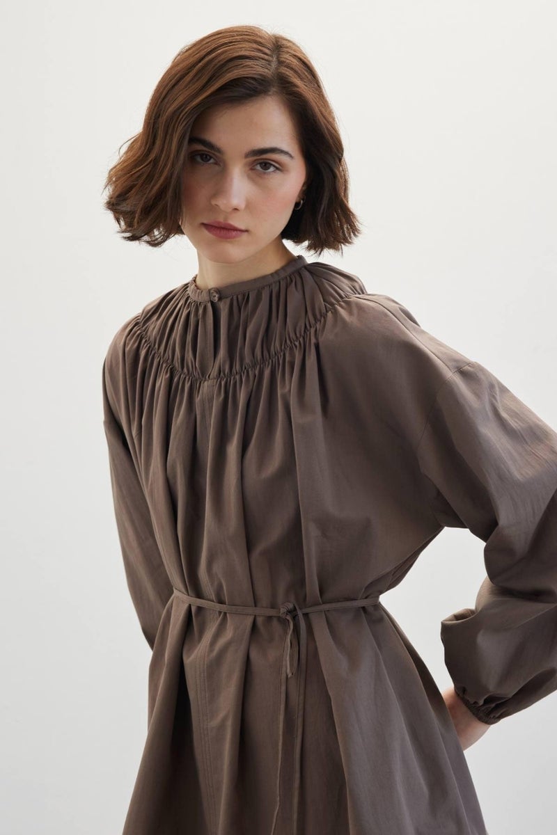Manuka Collar Gathered Tunic Brown  - Image 5