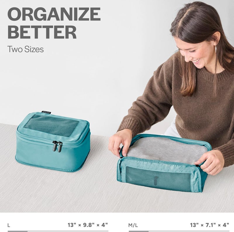 Aerotrunk مكعبات ضغط Aerotrunk للسفر - حقائب منظمة للأمتعة - مكعبات تعبئة بسحاب مزدوج للحقائب (2 قطعة، أزرق مخضر) - Image 3