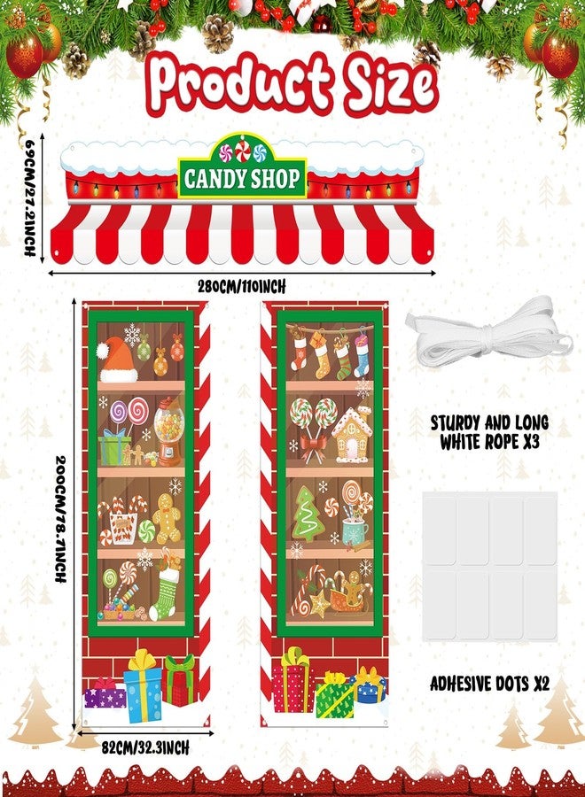 Wiooffen 3Pcs Merry Christmas Door Cover Decorations Large Candy Shop Porch Banners Xmas Candy Shop Door Porch Signs Christmas Party Hanging Backdrop for Winter Holiday Home Classroom Office Wall Decor - Image 2