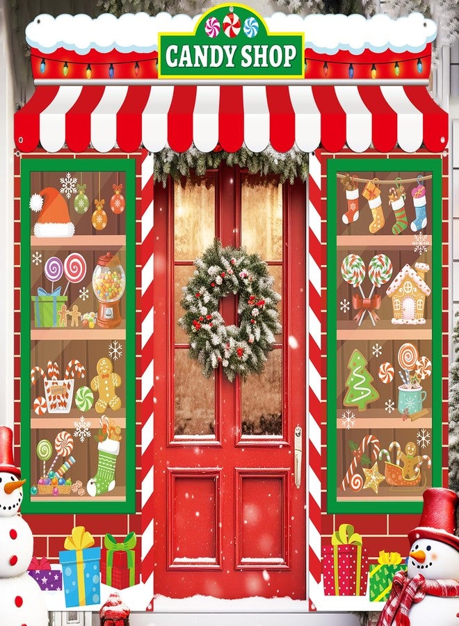 Wiooffen 3Pcs Merry Christmas Door Cover Decorations Large Candy Shop Porch Banners Xmas Candy Shop Door Porch Signs Christmas Party Hanging Backdrop for Winter Holiday Home Classroom Office Wall Decor - Image 1