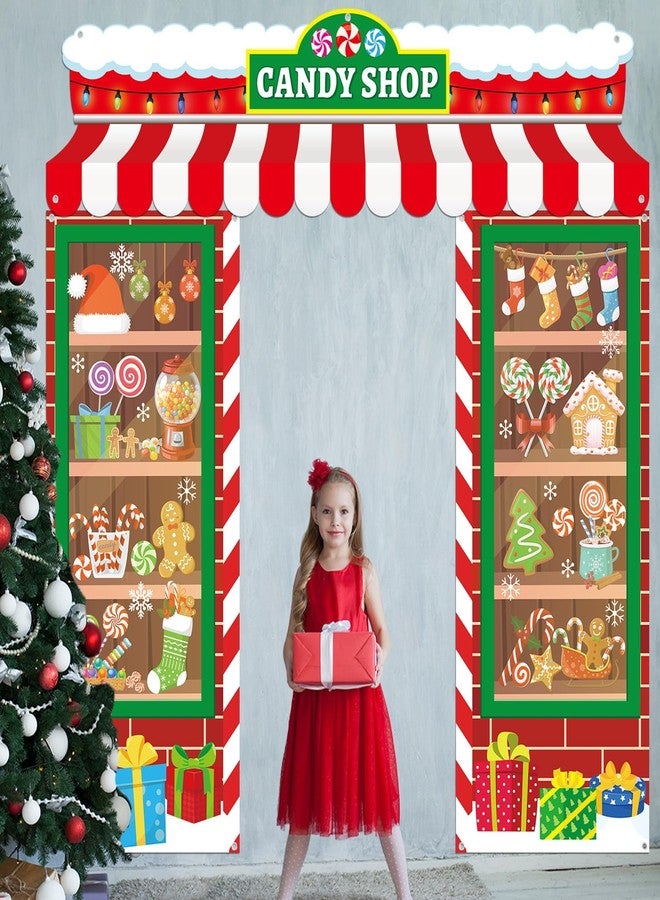 Wiooffen 3Pcs Merry Christmas Door Cover Decorations Large Candy Shop Porch Banners Xmas Candy Shop Door Porch Signs Christmas Party Hanging Backdrop for Winter Holiday Home Classroom Office Wall Decor - Image 5