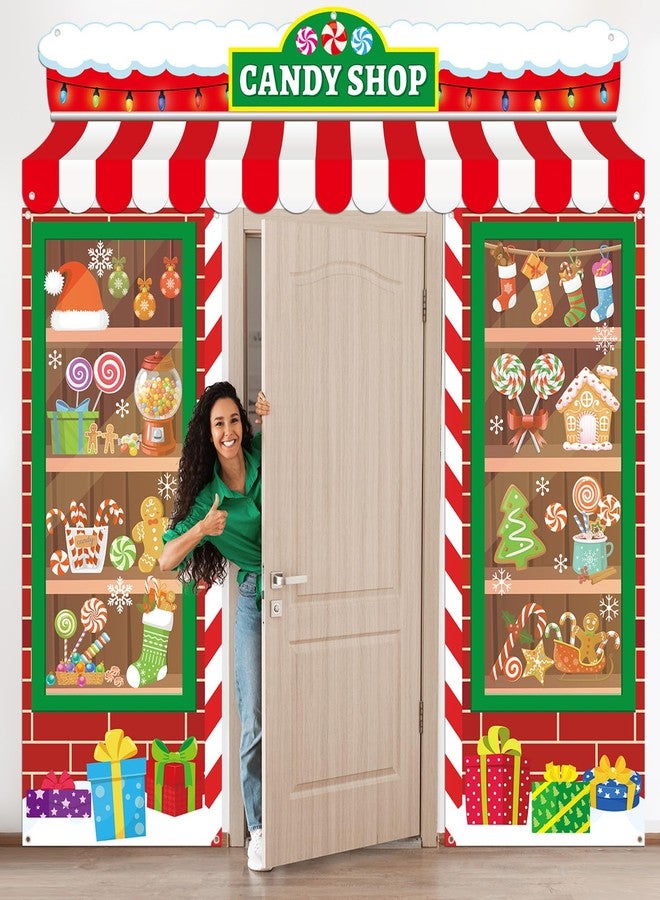 Wiooffen 3Pcs Merry Christmas Door Cover Decorations Large Candy Shop Porch Banners Xmas Candy Shop Door Porch Signs Christmas Party Hanging Backdrop for Winter Holiday Home Classroom Office Wall Decor - Image 4