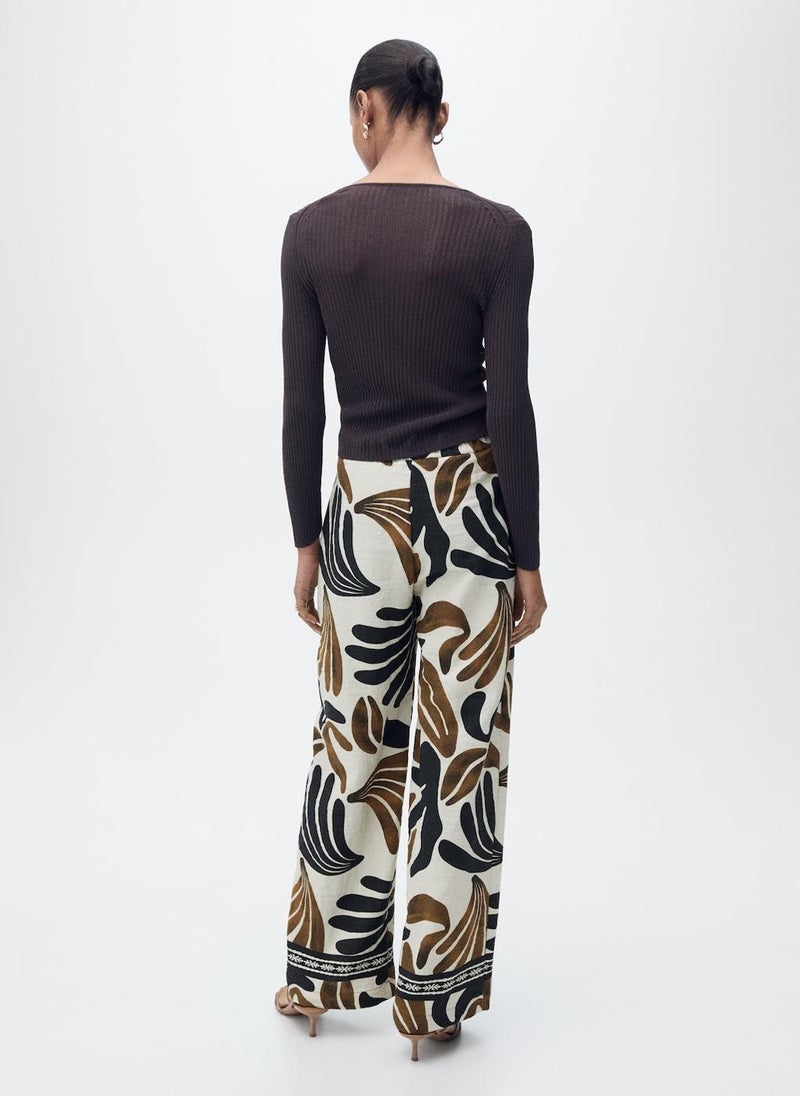 MANGO - Abstract-Print Wideleg Trousers - Image 1