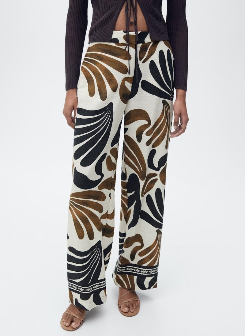 MANGO - Abstract-Print Wideleg Trousers - Image 1