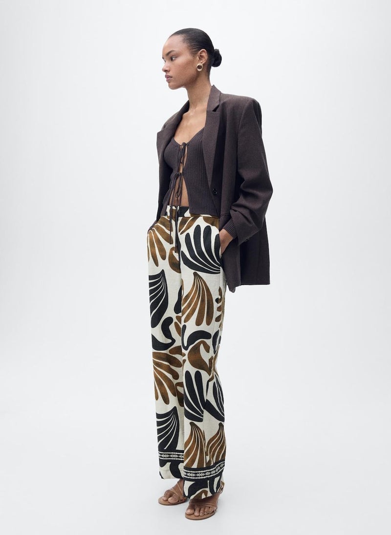 MANGO - Abstract-Print Wideleg Trousers - Image 1