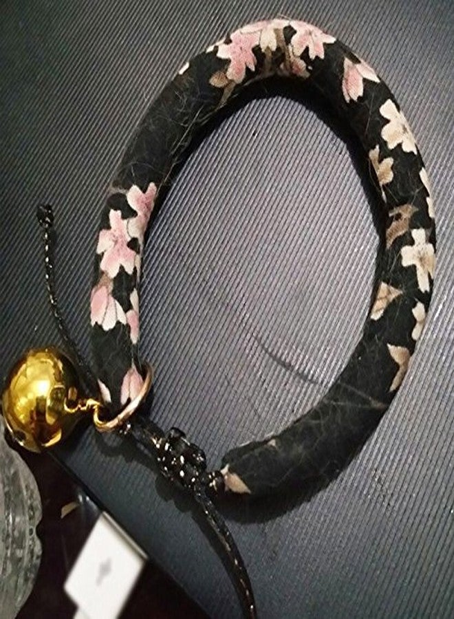 La La Pet Creation Core Japanese Style Flower Print Cat Collar with Golden Bell(Black Pink Flower,L) - Image 2