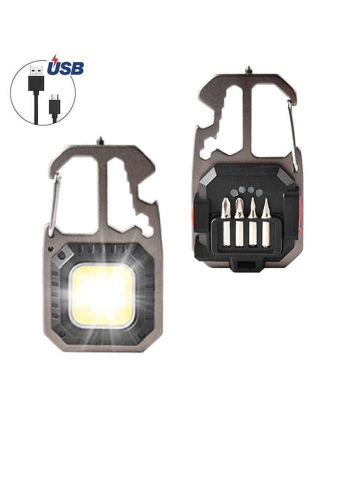 Generic - Portable Keychain with COB LED Light, 6 Modes - Black - Image 1