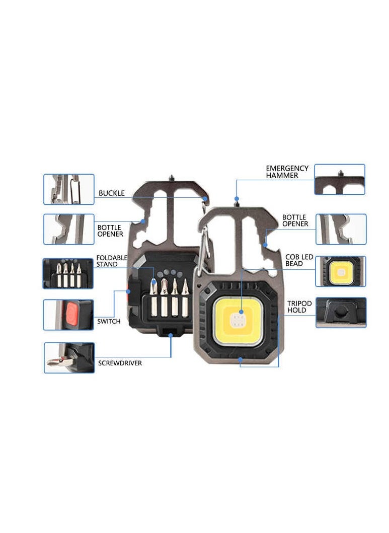 Generic - Portable Keychain with COB LED Light, 6 Modes - Black - Image 1