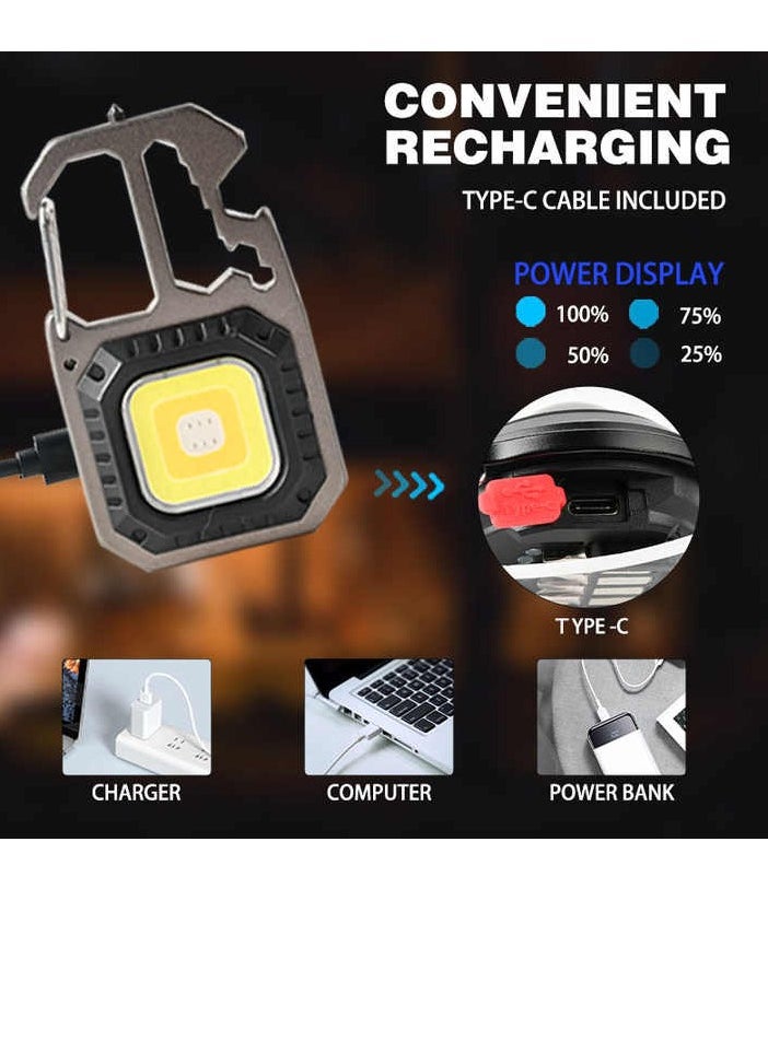 Generic - Portable Keychain with COB LED Light, 6 Modes - Black - Image 1