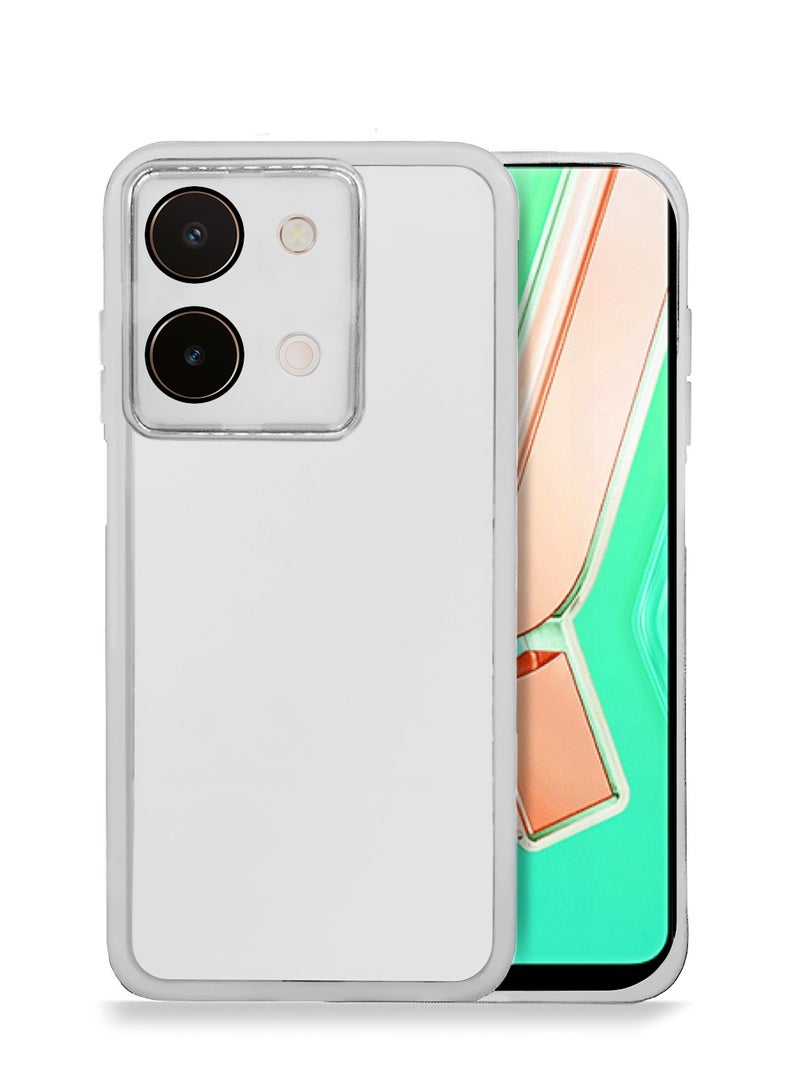 Wtech vivo Y28 4G 2024 Soft Transparent TPU Silicone Ultra Thin Phone Stylish Electroplated Camera Border Back Case Cover - White - Image 1