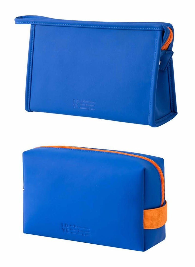 KASTWAVE 2 PCS Cosmetic Bag Portable Storage Washable Cosmetic Bag Small Travel Toiletries for Women Girls PU leather Waterproof Zipper Pouch Accessories Organizer Pencil Case (Blue)  - Image 1