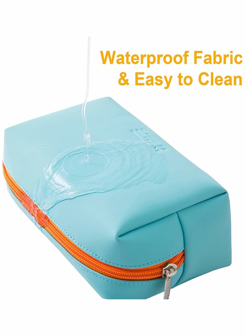 KASTWAVE 2 PCS Cosmetic Bag Portable Storage Washable Cosmetic Bag Small Travel Toiletries for Women Girls PU leather Waterproof Zipper Pouch Accessories Organizer Pencil Case (Blue)  - Image 2